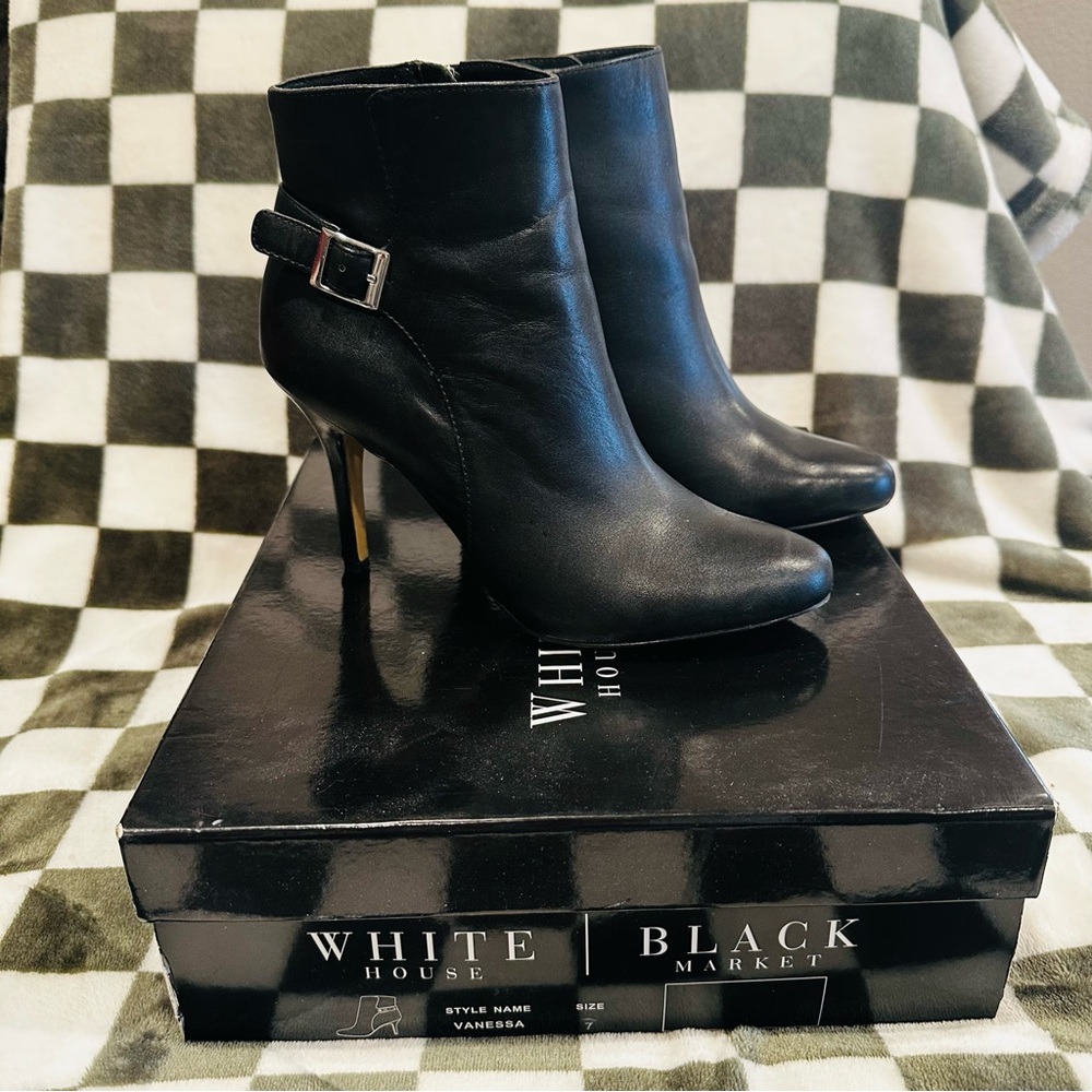 White House Black Market Black Leather Ankle Boots